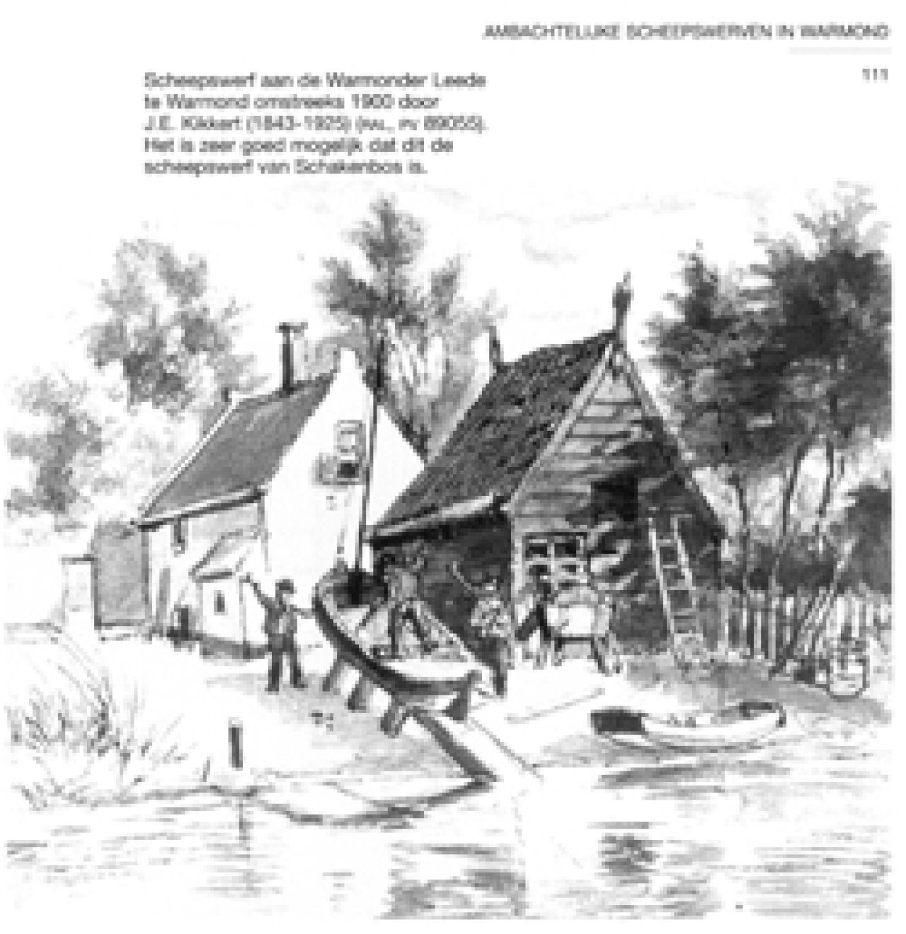 Scheepswerf aan de Warmonder Leede te Warmond omstreeks 1900 door J.E. Kikkert
