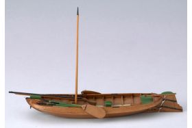 Model van een wyldsjitter, jacht- en visboot uit Friesland met bijbehorende riemen