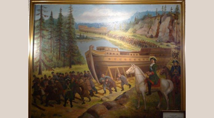 Peter the Great ships 2 boats of his fleet from the White Sea to Onega (1702)